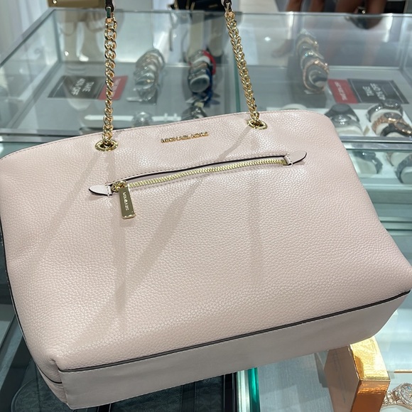 MICHAEL KORS Jet Set Medium Front Zip Pebbled Leather Chain Tote 
Powder Blush - Picture 8 of 16